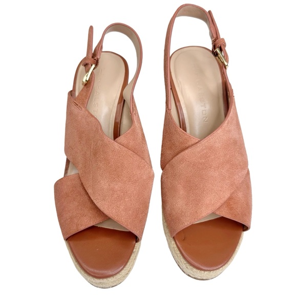 Halston NEW Stella Wedge Sandals Leather Suede Espadrille SZ 6.5 Wide - Picture 5 of 12